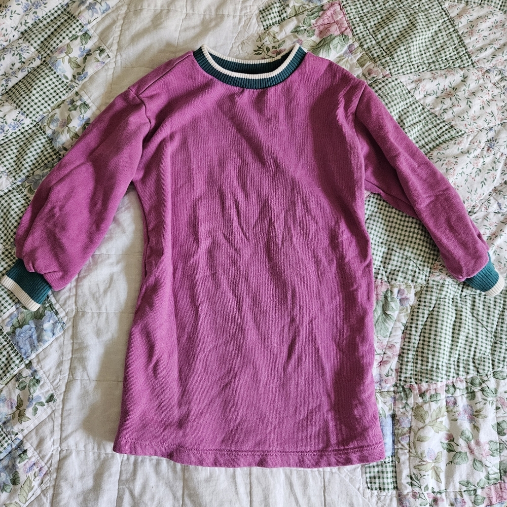 Hanna Andersson sweatshirt dress girls size 4 magenta striped collar cotton